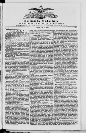 Berlinische Nachrichten von Staats- und gelehrten Sachen vom 22.04.1856