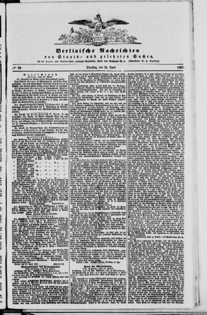 Berlinische Nachrichten von Staats- und gelehrten Sachen on Apr 21, 1857