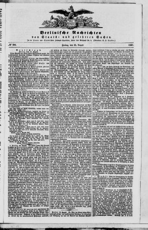 Berlinische Nachrichten von Staats- und gelehrten Sachen vom 21.08.1857
