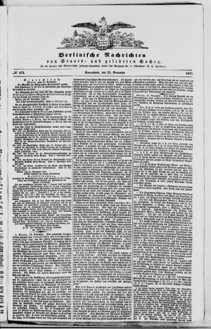 Berlinische Nachrichten von Staats- und gelehrten Sachen vom 21.11.1857