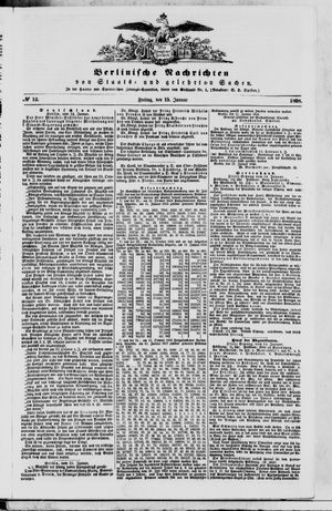 Berlinische Nachrichten von Staats- und gelehrten Sachen vom 15.01.1858