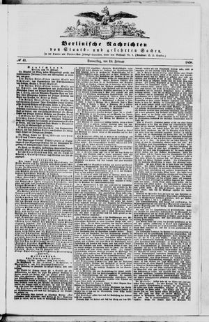 Berlinische Nachrichten von Staats- und gelehrten Sachen vom 18.02.1858