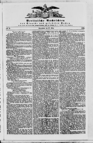 Berlinische Nachrichten von Staats- und gelehrten Sachen vom 27.03.1858