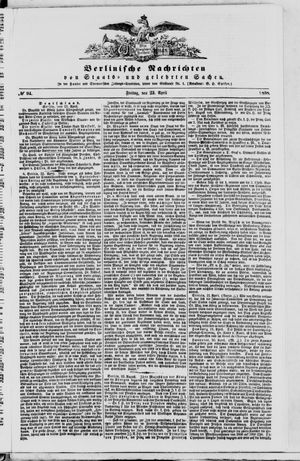 Berlinische Nachrichten von Staats- und gelehrten Sachen vom 23.04.1858