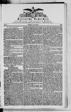 Berlinische Nachrichten von Staats- und gelehrten Sachen on Apr 13, 1859