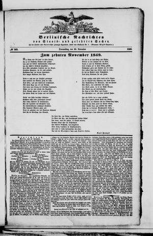 Berlinische Nachrichten von Staats- und gelehrten Sachen vom 10.11.1859
