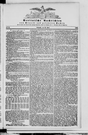 Berlinische Nachrichten von Staats- und gelehrten Sachen vom 18.04.1860