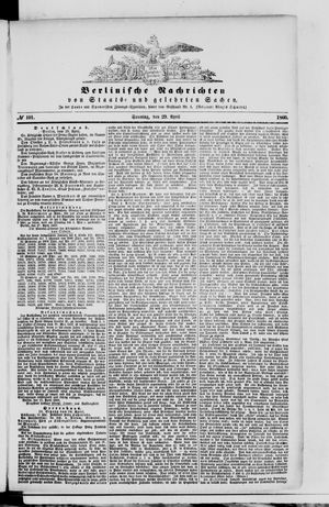 Berlinische Nachrichten von Staats- und gelehrten Sachen vom 29.04.1860