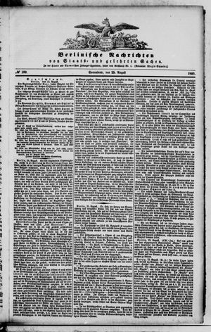 Berlinische Nachrichten von Staats- und gelehrten Sachen vom 25.08.1860