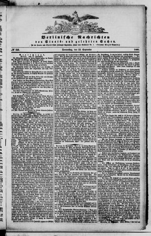 Berlinische Nachrichten von Staats- und gelehrten Sachen vom 13.09.1860