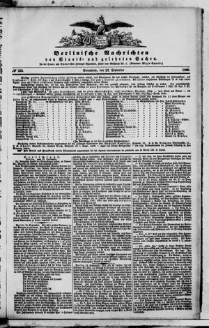 Berlinische Nachrichten von Staats- und gelehrten Sachen vom 22.09.1860
