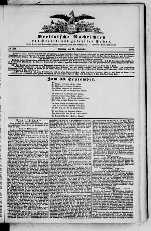 Berlinische Nachrichten von Staats- und gelehrten Sachen vom 29.09.1861