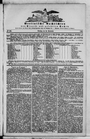 Berlinische Nachrichten von Staats- und gelehrten Sachen vom 23.09.1862