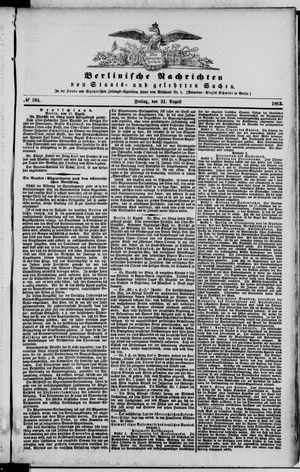 Berlinische Nachrichten von Staats- und gelehrten Sachen on Aug 21, 1863