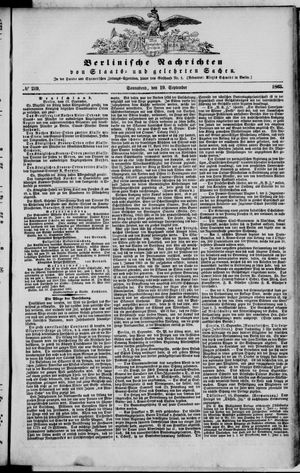 Berlinische Nachrichten von Staats- und gelehrten Sachen vom 19.09.1863