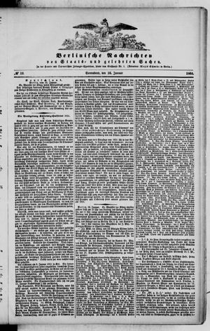 Berlinische Nachrichten von Staats- und gelehrten Sachen vom 16.01.1864