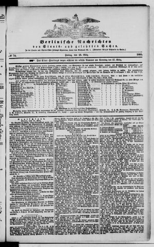 Berlinische Nachrichten von Staats- und gelehrten Sachen on Mar 25, 1864