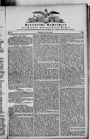 Berlinische Nachrichten von Staats- und gelehrten Sachen on Jan 18, 1865