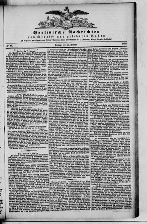 Berlinische Nachrichten von Staats- und gelehrten Sachen vom 17.02.1865