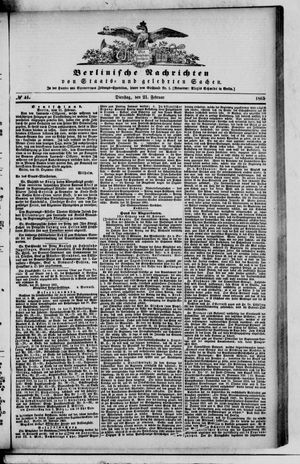 Berlinische Nachrichten von Staats- und gelehrten Sachen vom 21.02.1865
