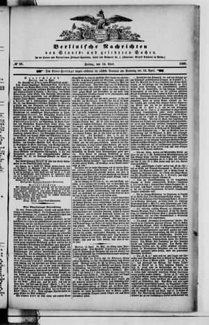 Berlinische Nachrichten von Staats- und gelehrten Sachen vom 14.04.1865