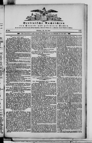 Berlinische Nachrichten von Staats- und gelehrten Sachen vom 16.04.1865