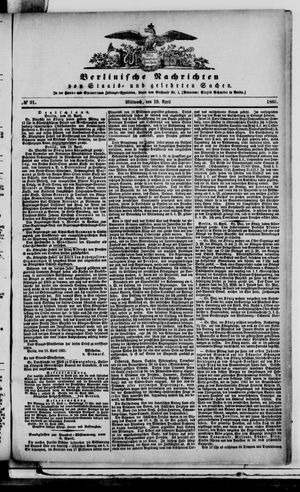Berlinische Nachrichten von Staats- und gelehrten Sachen vom 19.04.1865