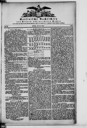 Berlinische Nachrichten von Staats- und gelehrten Sachen vom 21.04.1865