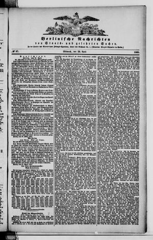 Berlinische Nachrichten von Staats- und gelehrten Sachen vom 26.04.1865