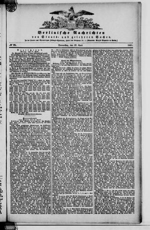 Berlinische Nachrichten von Staats- und gelehrten Sachen vom 27.04.1865