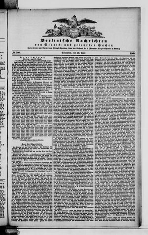 Berlinische Nachrichten von Staats- und gelehrten Sachen vom 29.04.1865