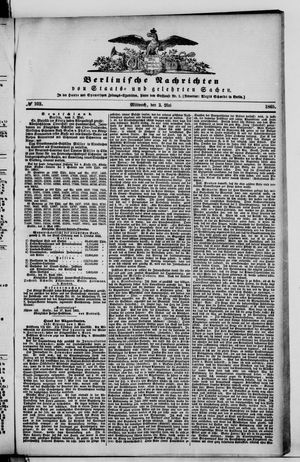 Berlinische Nachrichten von Staats- und gelehrten Sachen vom 03.05.1865