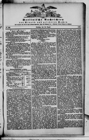 Berlinische Nachrichten von Staats- und gelehrten Sachen vom 15.08.1865
