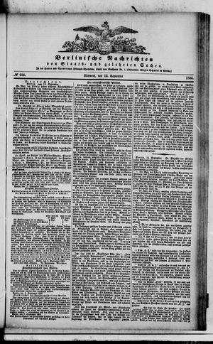 Berlinische Nachrichten von Staats- und gelehrten Sachen vom 13.09.1865