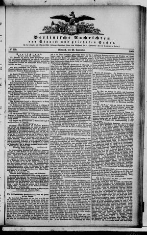 Berlinische Nachrichten von Staats- und gelehrten Sachen vom 20.09.1865