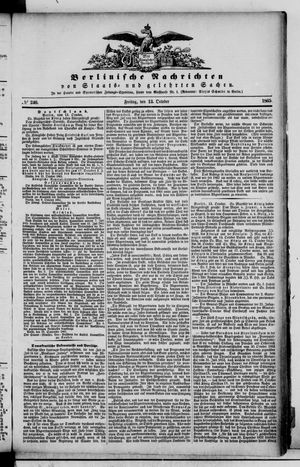 Berlinische Nachrichten von Staats- und gelehrten Sachen vom 13.10.1865