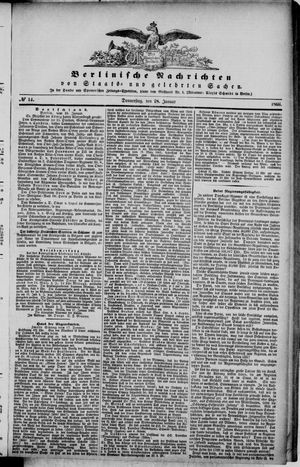 Berlinische Nachrichten von Staats- und gelehrten Sachen vom 18.01.1866