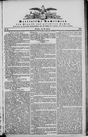 Berlinische Nachrichten von Staats- und gelehrten Sachen on Jan 30, 1866