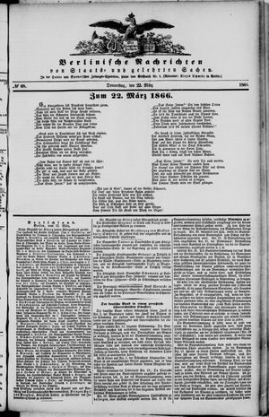 Berlinische Nachrichten von Staats- und gelehrten Sachen vom 22.03.1866