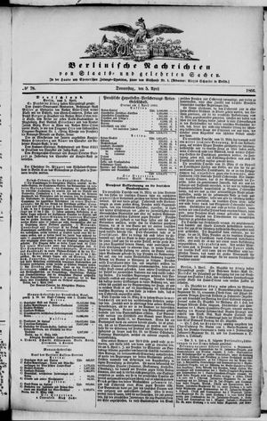 Berlinische Nachrichten von Staats- und gelehrten Sachen on Apr 5, 1866