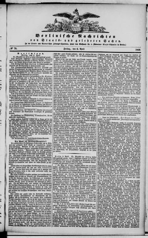 Berlinische Nachrichten von Staats- und gelehrten Sachen vom 06.04.1866