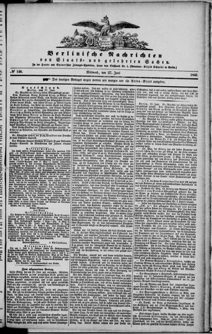 Berlinische Nachrichten von Staats- und gelehrten Sachen vom 27.06.1866