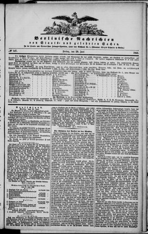 Berlinische Nachrichten von Staats- und gelehrten Sachen vom 29.06.1866