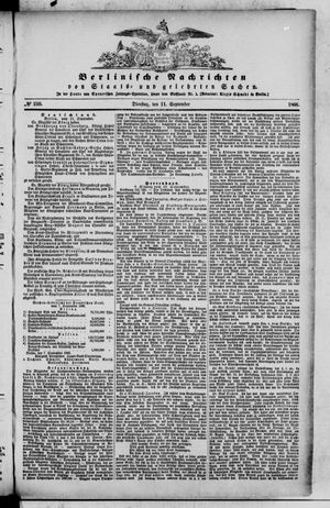 Berlinische Nachrichten von Staats- und gelehrten Sachen vom 11.09.1866