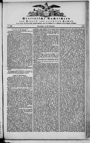 Berlinische Nachrichten von Staats- und gelehrten Sachen vom 22.11.1866