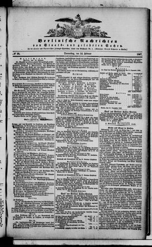 Berlinische Nachrichten von Staats- und gelehrten Sachen vom 14.02.1867