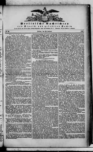 Berlinische Nachrichten von Staats- und gelehrten Sachen vom 22.02.1867