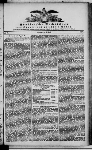 Berlinische Nachrichten von Staats- und gelehrten Sachen on Apr 3, 1867