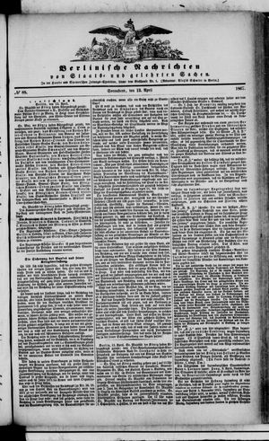 Berlinische Nachrichten von Staats- und gelehrten Sachen vom 13.04.1867