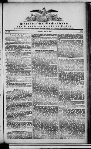 Berlinische Nachrichten von Staats- und gelehrten Sachen on May 12, 1867